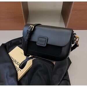 Structured Flap Suede Panel Shoulder Bag